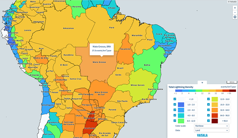 Lightning density maps updated for every country, state, or province in the  world | Vaisala