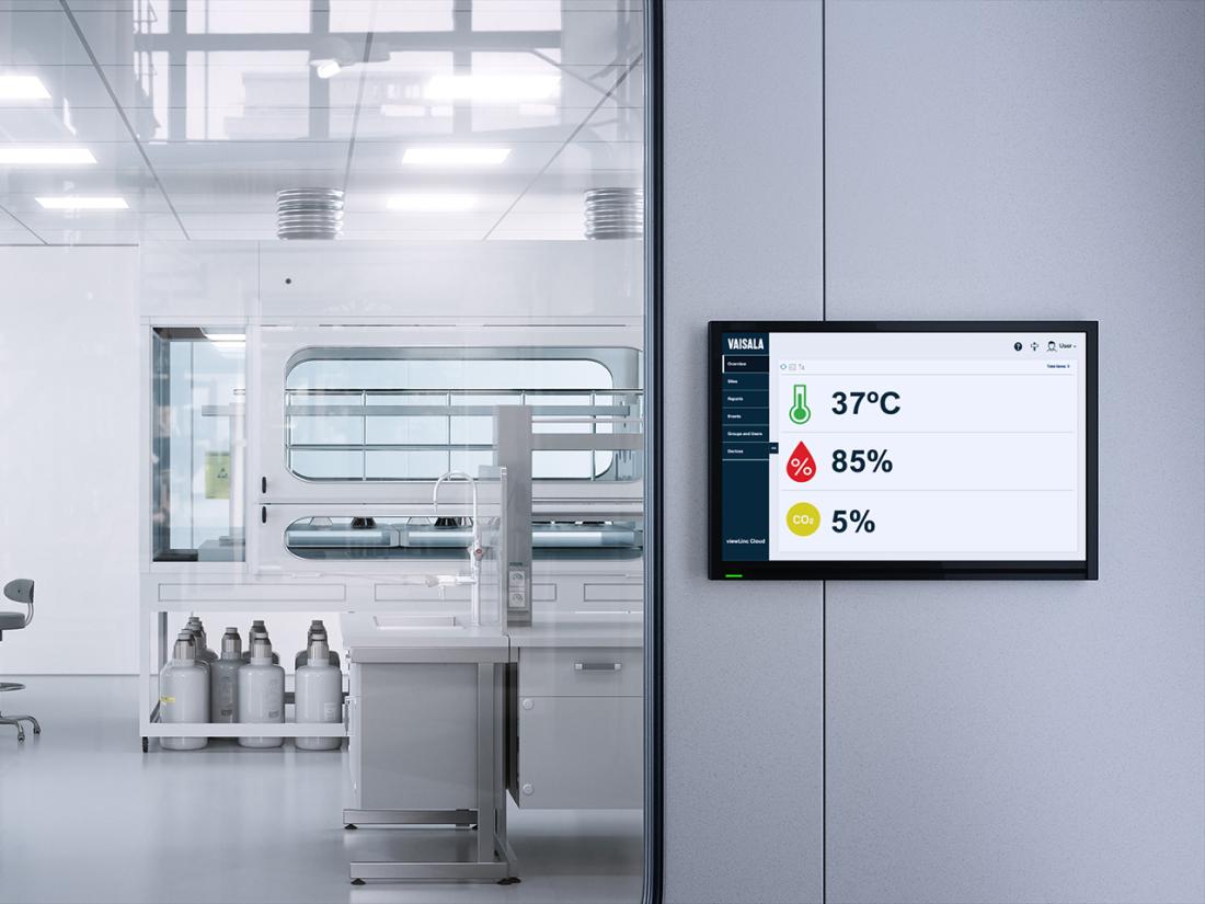 Sistema di monitoraggio cloud conforme alle norme GxP per temperatura, umidità e CO2